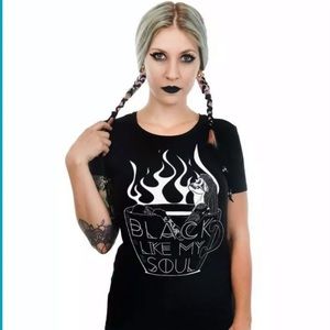 Too Fast Black Like My Soul Baby Doll T Shirt Top Coffee Goth Horror Size Large